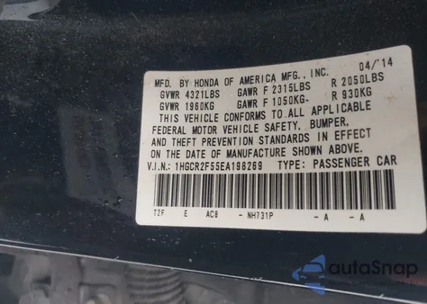 2014 Honda Accord Sport из США, поврежденный, VIN 1HGCR2F55EA198269